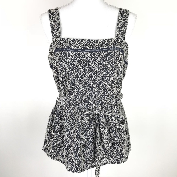 Banana Republic Tops - Banana Republic Tie Waist Navy Blue White Lace Top